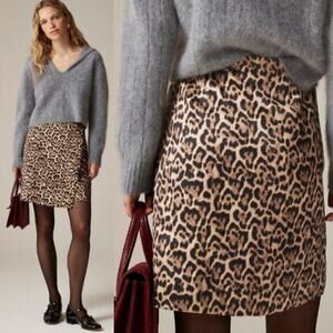 J. Crew Women's Duchesse Satin Leopard-Print Wrap Skirt CF765 Brown Size 0 NWT